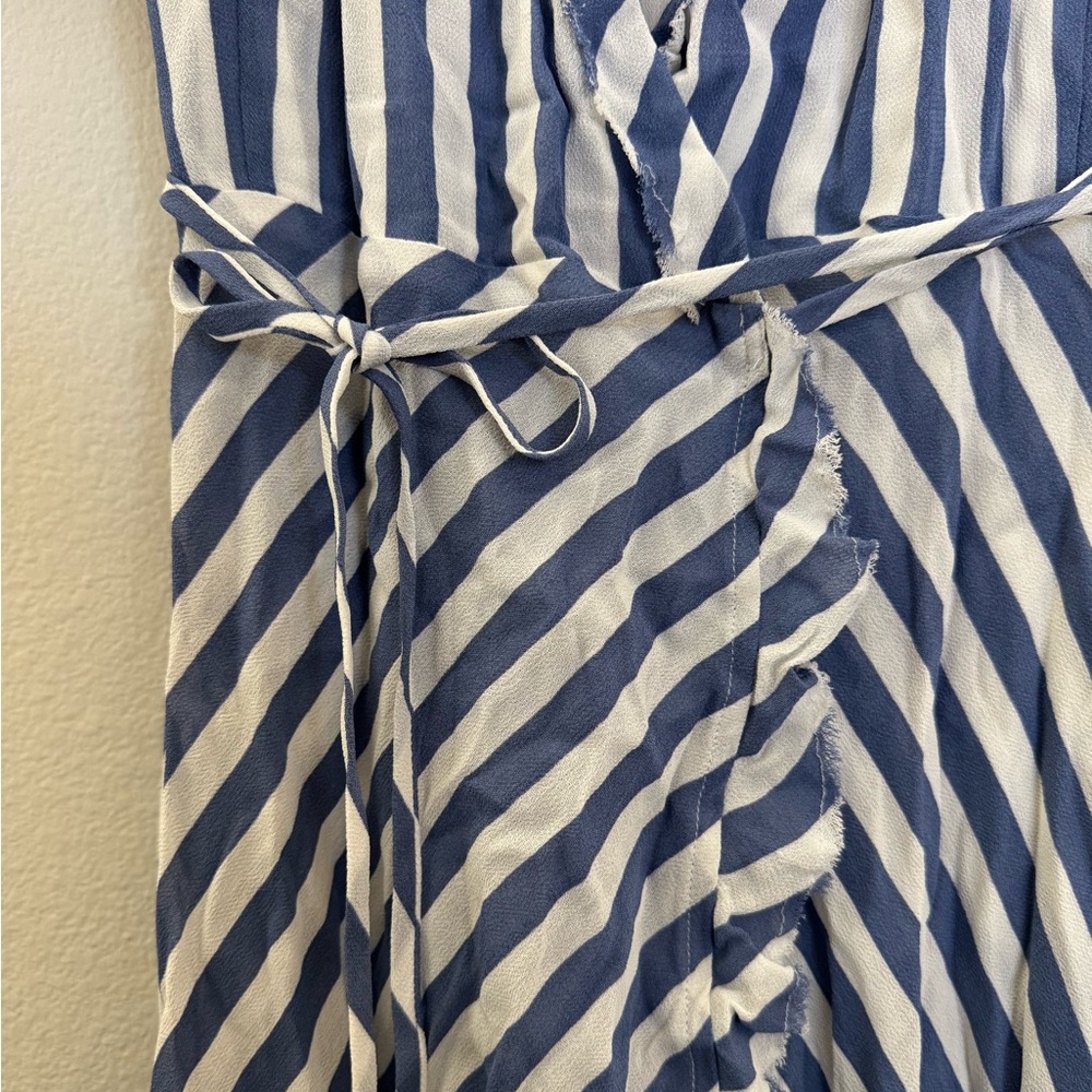 Reformation Blue and White Striped High-Low Wrap Dress - Picture 5 of 6